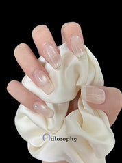 Classic Nude Transparent Press-On Nails – Square Shape with Glossy Finish