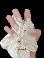 Pearl White Marble Press-On Nails – Short Square with Gold Foil Accents