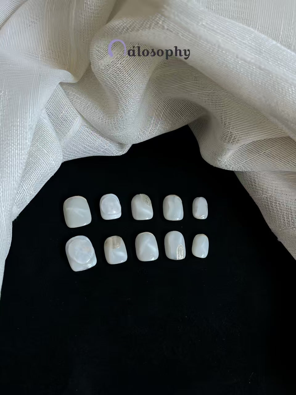 Pearl White Marble Press-On Nails – Short Square with Gold Foil Accents