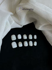 Pearl White Marble Press-On Nails – Short Square with Gold Foil Accents