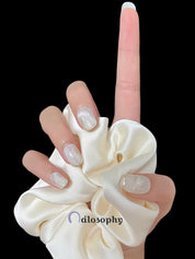 Pearl White Marble Press-On Nails – Short Square with Gold Foil Accents