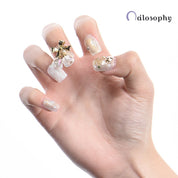 ネイルチップ クリスマス 冬ネイル ホワイト ゴールド 3Dチャーム ベル ツリー 雪の結晶 スクエア型 10枚セット 工具付き 貼るだけ リユース可能