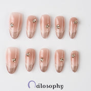 ネイルチップ ロング アーモンド クリア ゴールド ラメフレンチ マグネットネイル ビジュー 10枚セット 工具付き 貼るだけ リユース可能